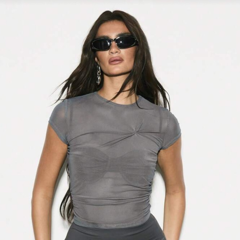 Women's Gray Mesh Top
